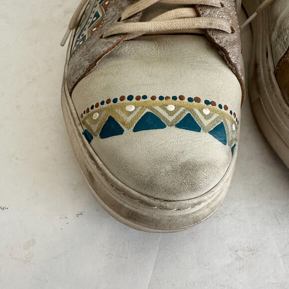 Karma of Charme Painted Leather Low Top Sneakers Size 41 US 10.5 Gray Boho Artsy - Picture 5 of 11